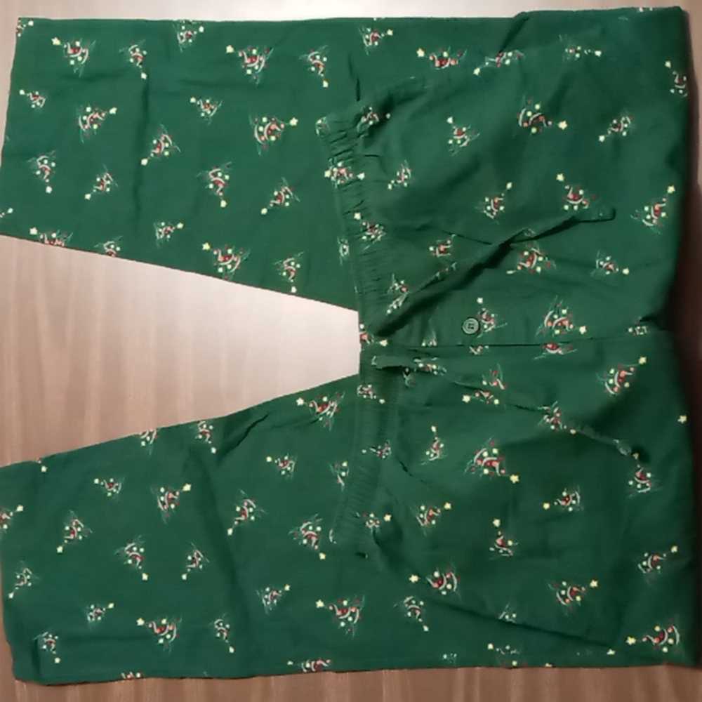 Mens Green Christmas Tree Pants w Button Fly L - Picture 1 of 4